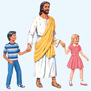 Jesus stående med 2 barn. Må klippes